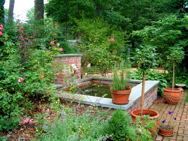 Formal pond and fountain.