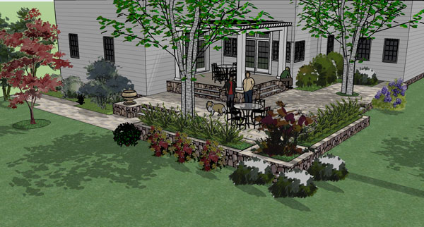 This two level patio is done in bluestone - 3D design.