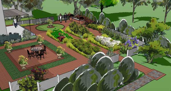 Formal gardens shown in 3D Sketchup