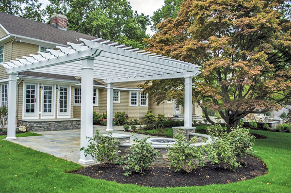 Patio pergola with bluestone.