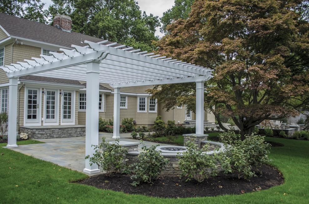 Patio pergola with bluestone.